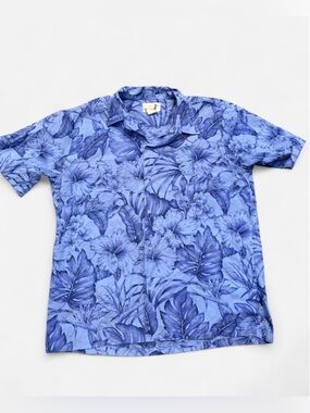 Kad Creations Blue Hawaiian Aloha shirt with tropical floral pattern size XL